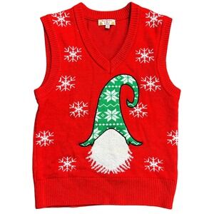 Poof Merry‎ Christmas Gnome Snowflake Ugly Sweater Vest Women Medium Red